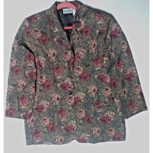 VTG Womens Floral Blazer Jacket Sz 18 poly-wool blend Liz Baker green burgundy